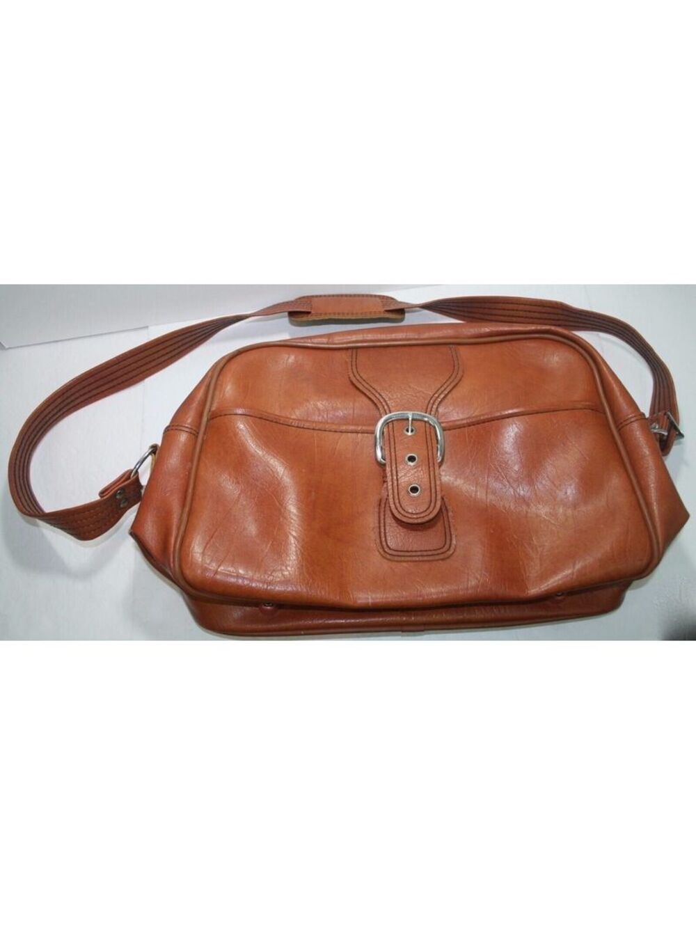Vintage Sears Leather Briefcase Carry-On Camel Bag Hobo Bag 18"x 11"x 6.5" Brown